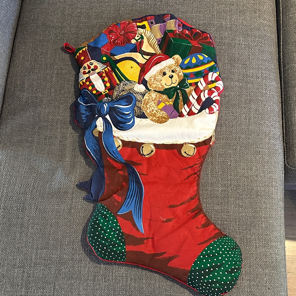 Huge 33”X17” Vintage 2004 Christmas Stocking with Toys and Bow